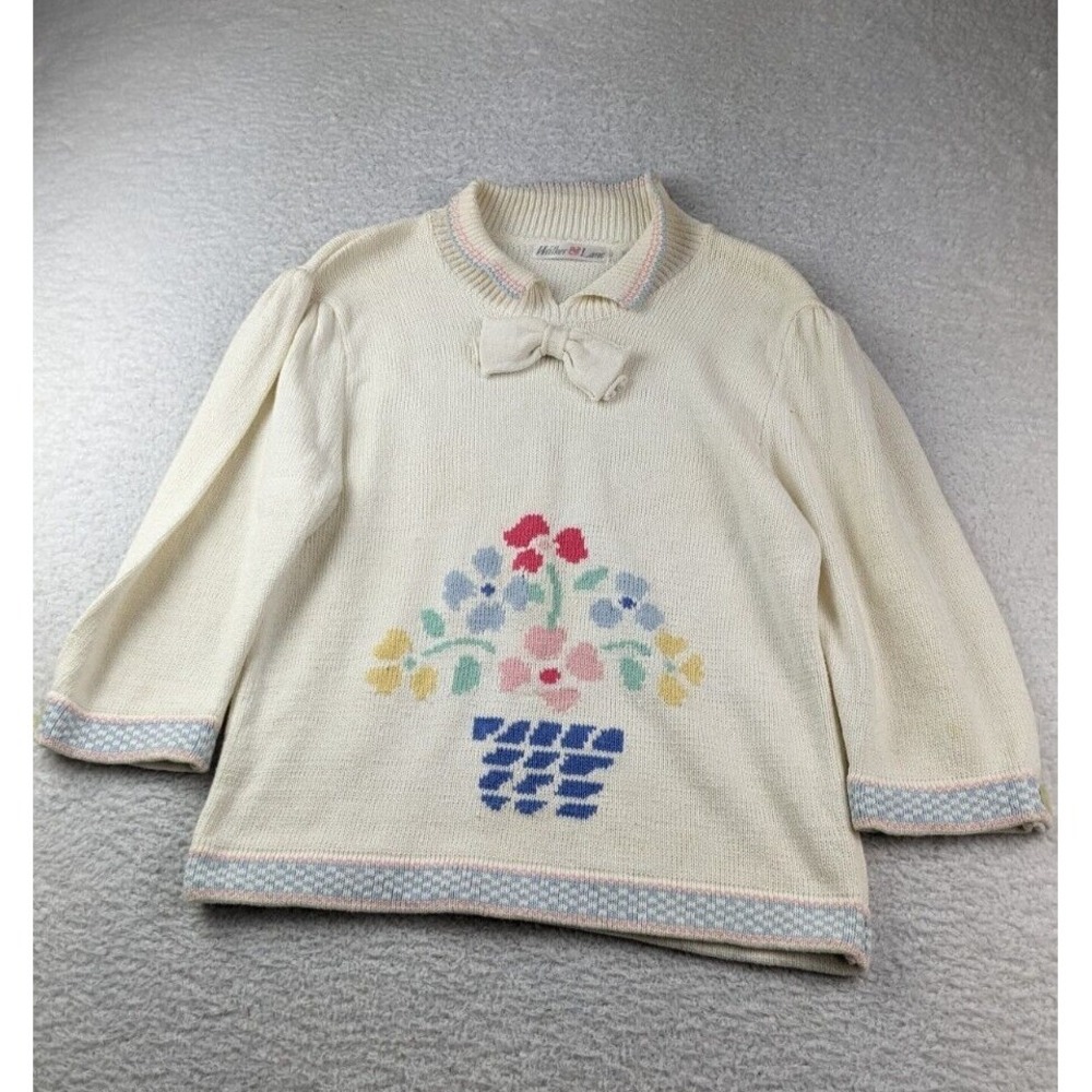 Vintage Walker & Lane Sweater Women's M Linen Blend Bowtie Cottagecore